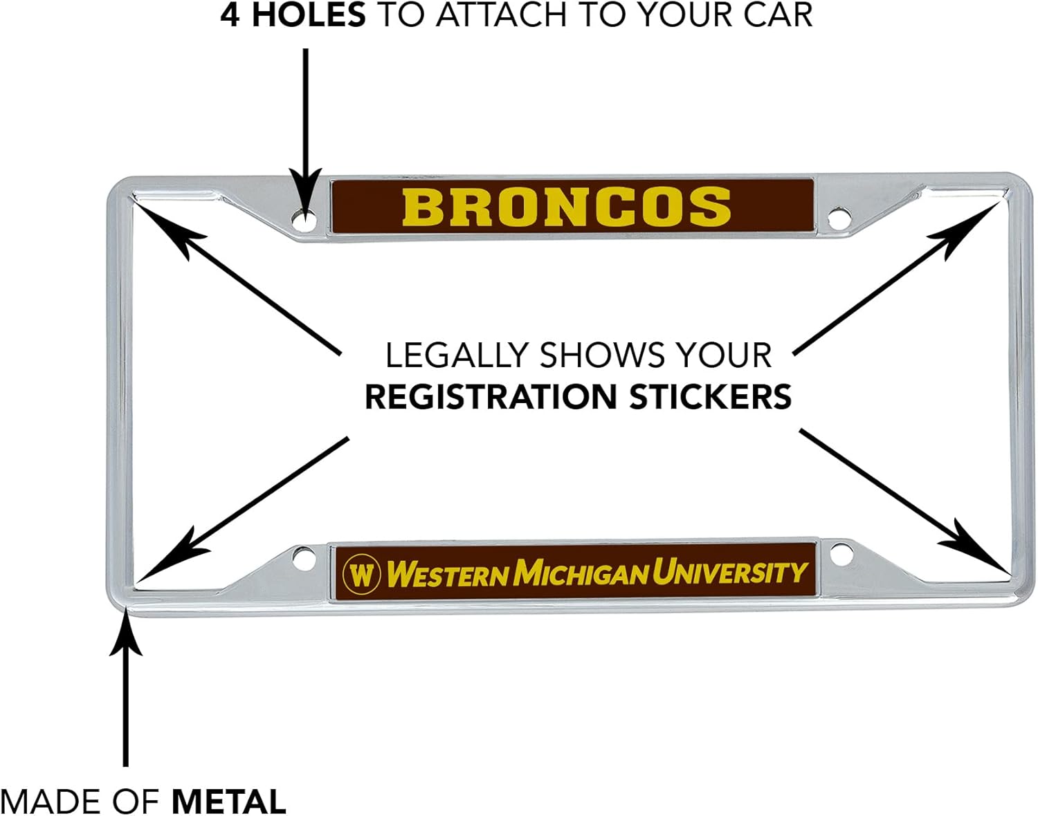Desert Cactus Western Michigan University Car Accessories Metal License Plate Frame for Front or Rear of Car (Mascot 2 Pack)