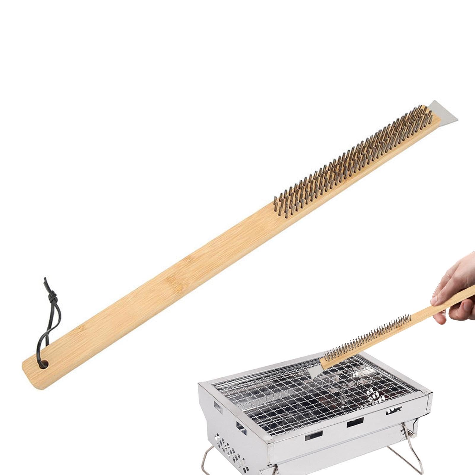 Cepillo de piedra para pizza, raspador de cepillo de limpieza con mango de madera extralargo, herramienta raspadora de cepillo resistente al calor, limpiador de piedra de pizza para horno de pizza | Herramienta raspadora de cepillo resistente al calor sin