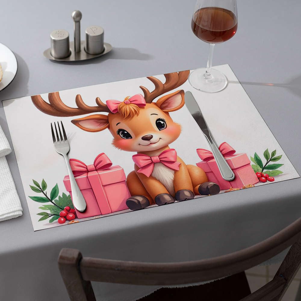 Set de table résistant à la chaleur lot de 6 protège-comptoir motif cerf mignon et boîtes cadeaux