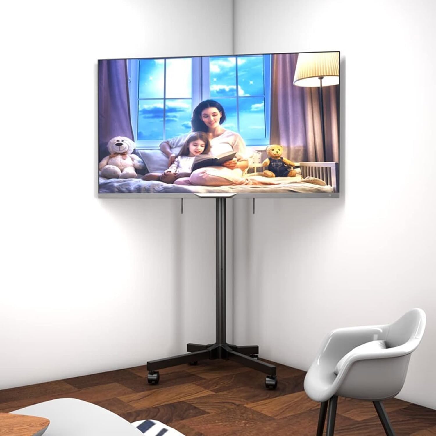 SGKOMN Monitor Arms TV Stand Rolling/Mobile TV Cart with Wheels, Suitable for 17-50 Inch Screen Tilt TV Cart