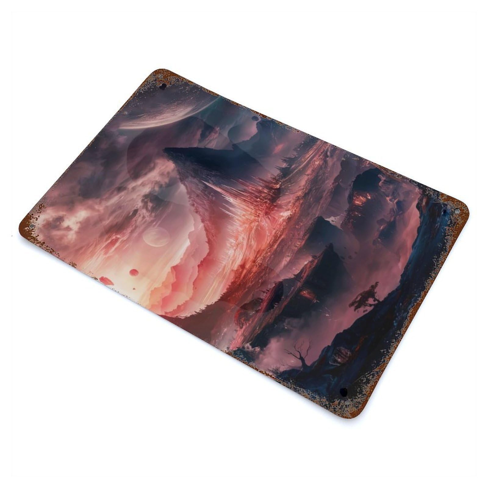 Cosmic Horizon 11.8"x7.9" Rust Effect Tin Sign, Industrial Home Decor for Living Room, Hallway And Home Decor
