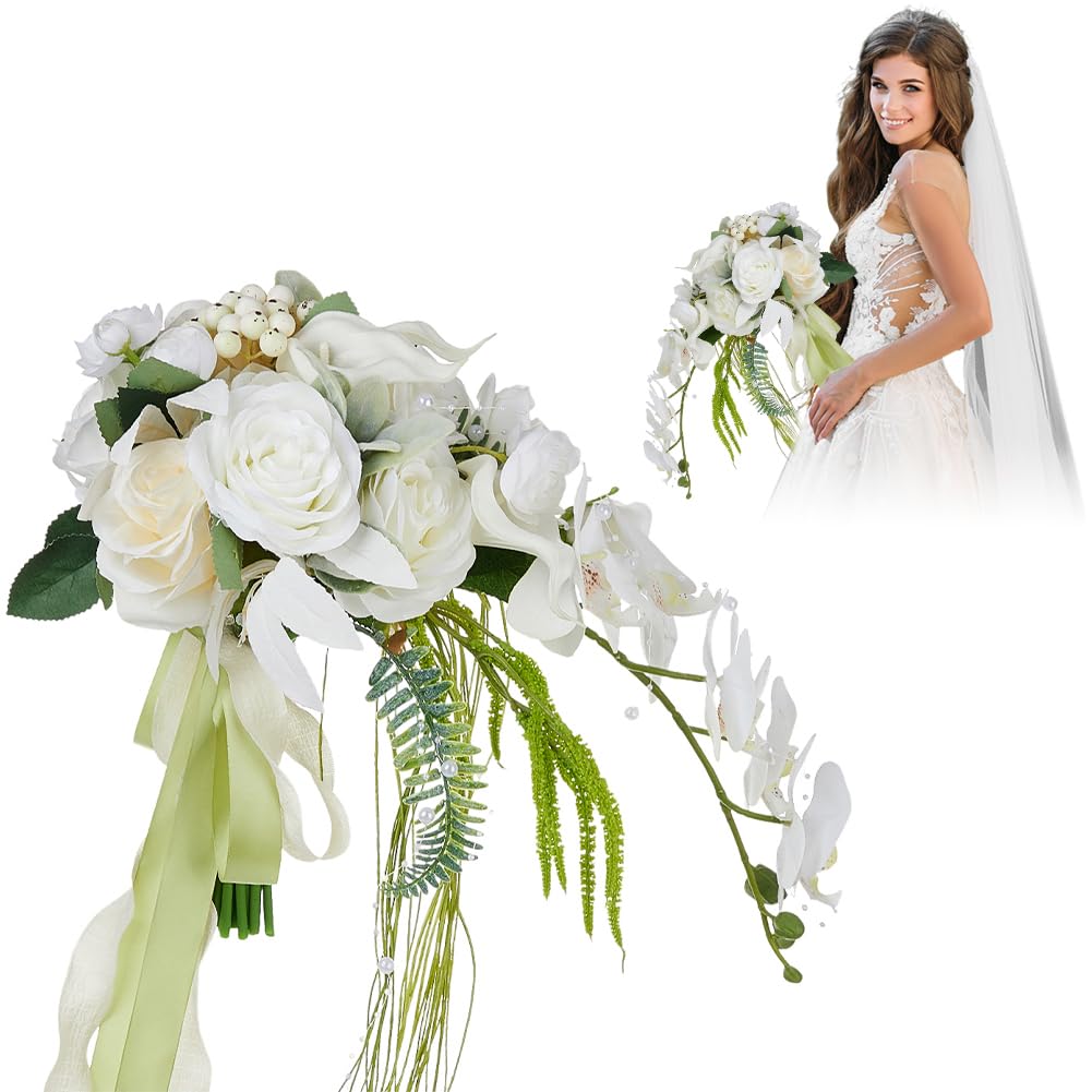 Hochzeitssträuße für Braut, Blumenstrauß Für Die Braut Hochzeitsdekorationen Künstliche Blumen Hochzeitsstrauß Brautstrauß Brautblumenstrauß Hochzeitssträuße Brautjungfernstrauß Brautstraußband BA001