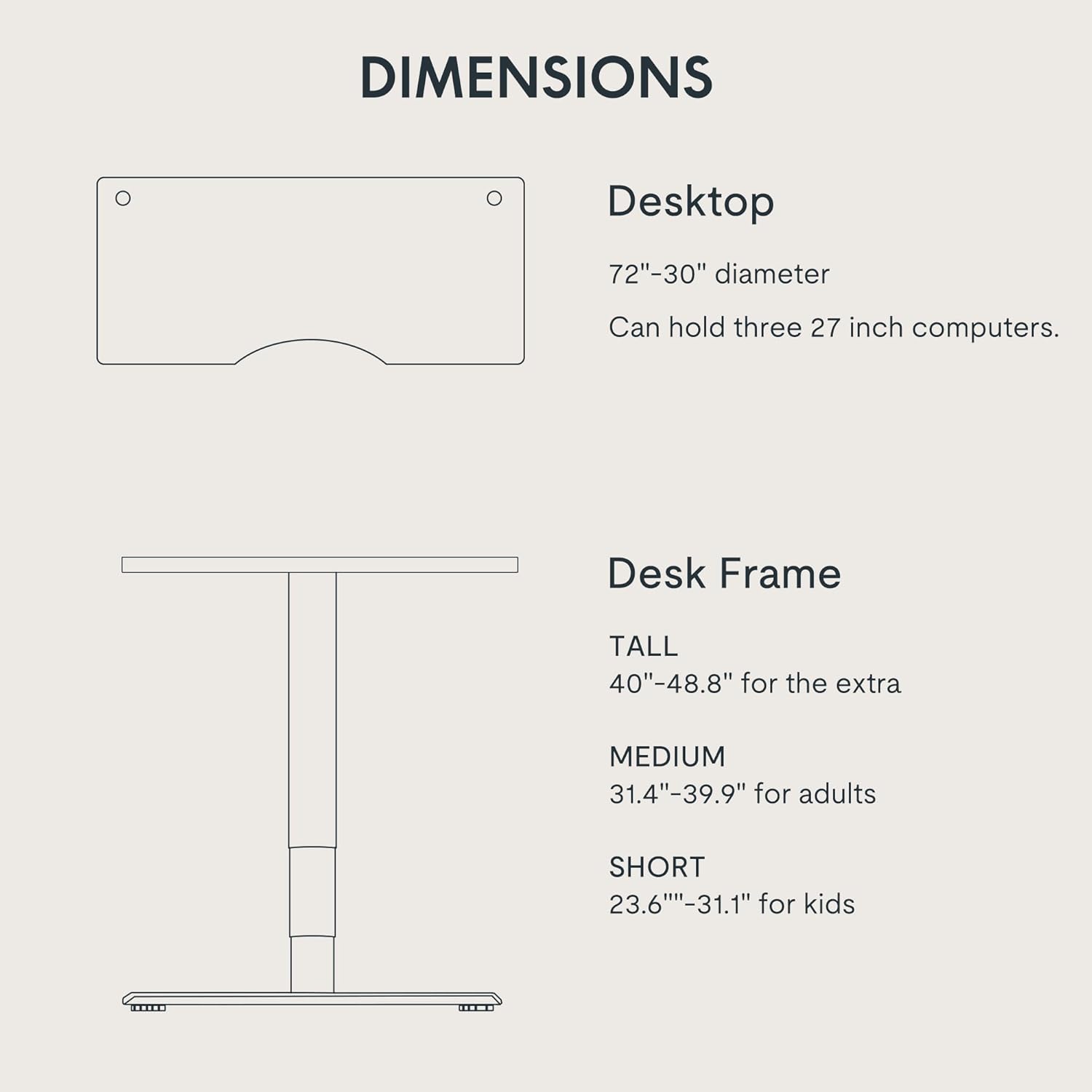Diagram illustrating the dimensions of the FLEXISPOT E6 MAX desk, including desktop size and frame height ranges.
