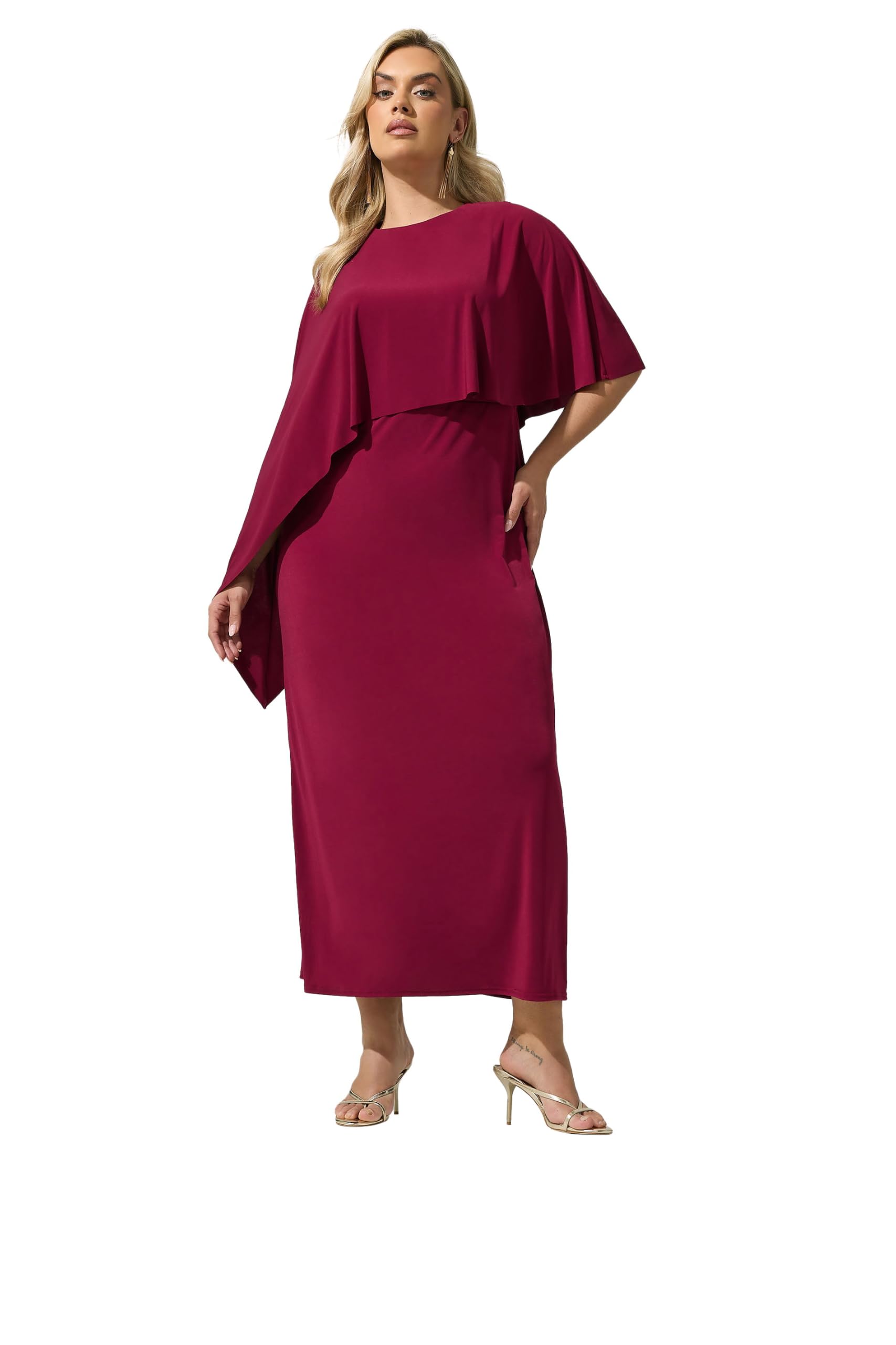 Yours - Women's - Maxi Cape Dress - Size 18 - Burgundy