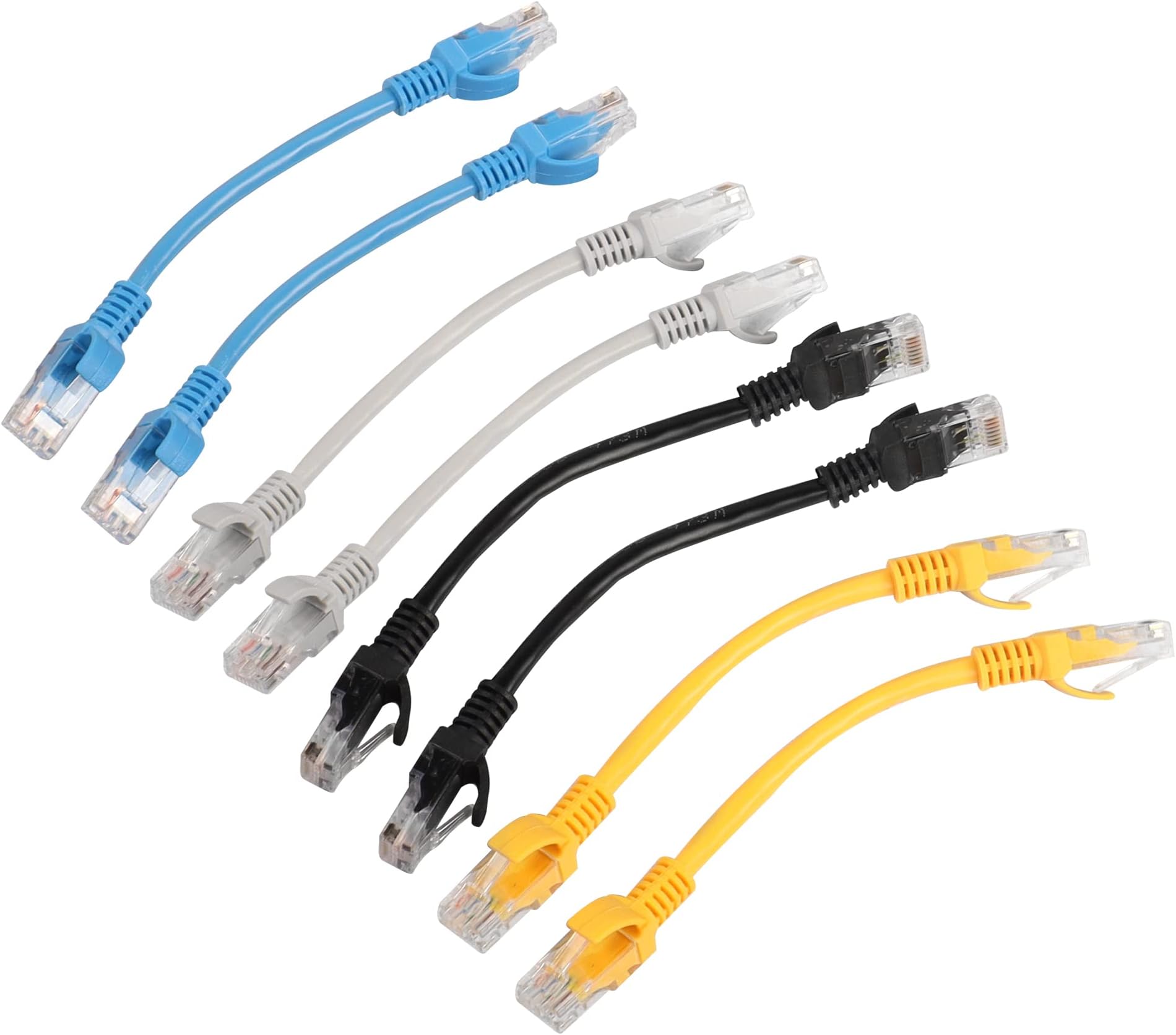 RIIEYOCA Short Cat5e Ethernet Patch Cable 0.5ft,Snagless RJ45 LAN Network Cord for Router, Modem,Switch, Server(Mixed Color 8 Pack)