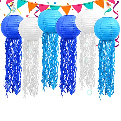 Blue Hanging Jelly Fish Paper Lanterns, Colorful Paper Lanterns for Mermaid Theme Party Under The Sea Ocean Birthday Decorations Baby Shower Baby Room