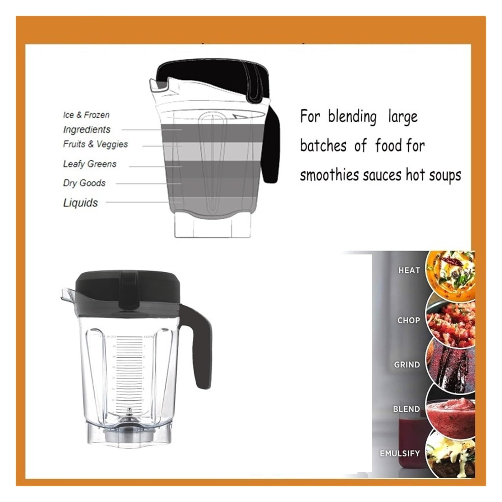 Brocca for frullatore a basso profilo da 64 once, compatibile con Vitamix