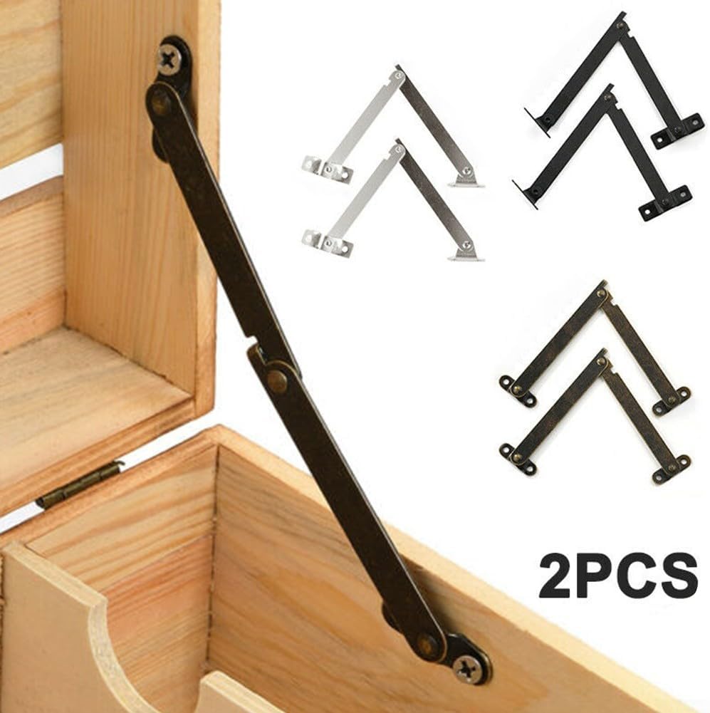 Metal Lid Support Hinges, Antique Bronze Finish Stay Hinges for Chests, Jewellery Boxes, Wine Boxes & Furniture Cabinets – 2-Pack(Black bronze 2#)