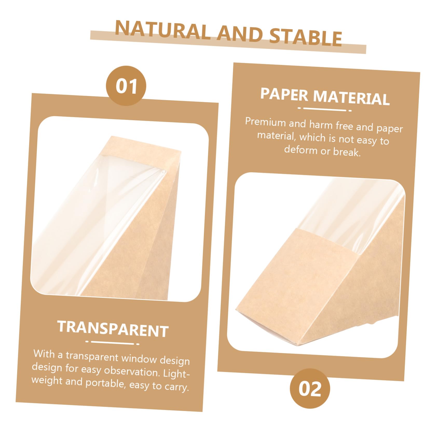 Brotdose 100 Stück Verpackung aus Kraftpapier Papier mit Transparentem Fenster Leichte Dreieckige Sandwichbox für Bäckereien und Teestuben