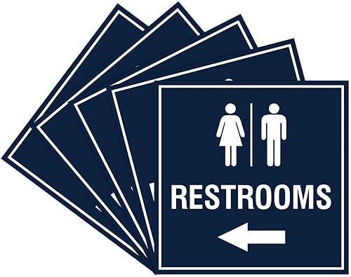 Miniatura 75 de Signs ByLITA Letrero cuadrado de flecha izquierda para baños con cinta adhesiva (plata cepillada) – grande (paquete de 1) Brushed Silver,Azul,Marrón