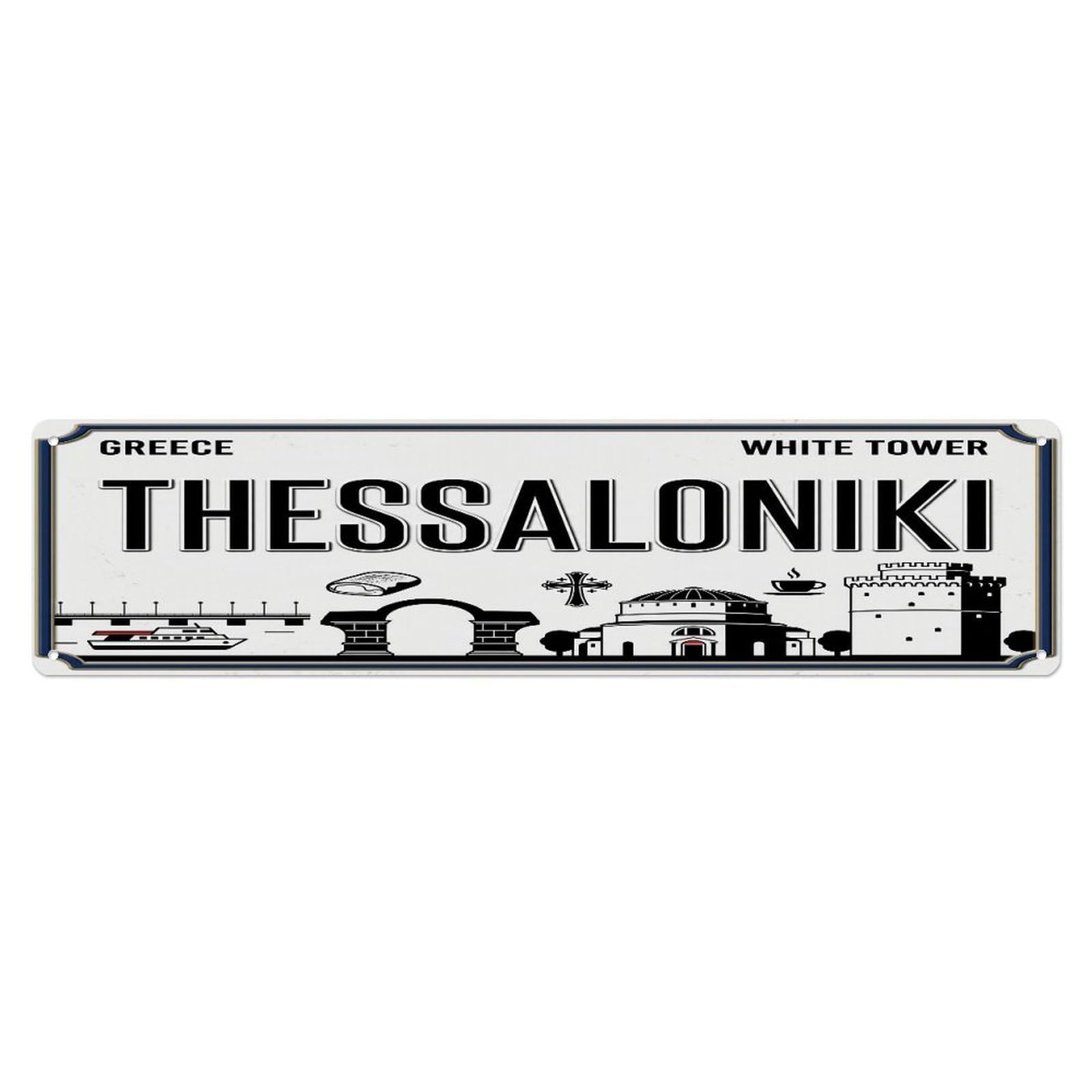 Tgrcjimh Style Metal Tin Sign Vintage Travel Thessaloniki White Tower Bougatsa