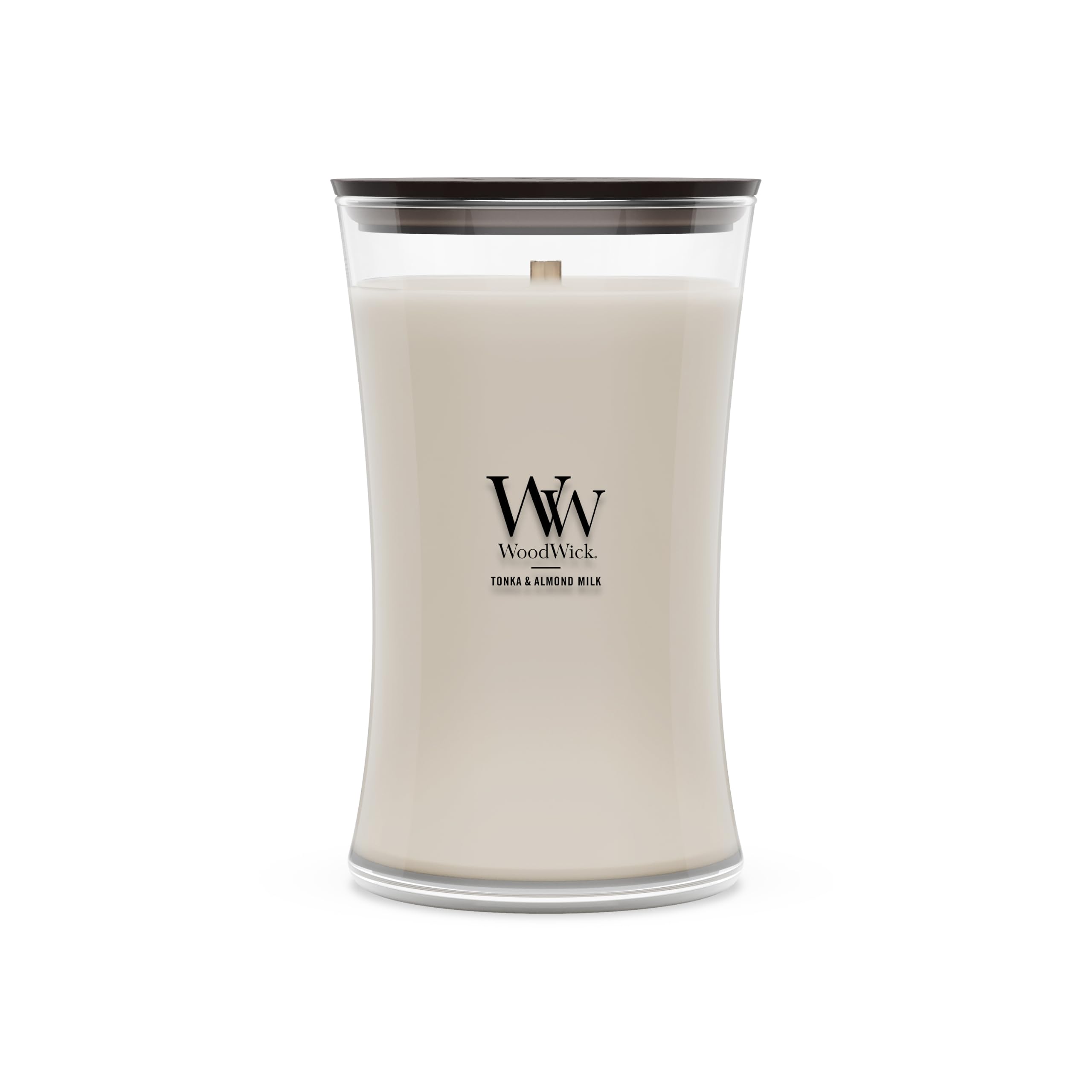 WoodWick Tonka &amp; Almond Milk Scented Candle, Crackling Wick, 21.5oz