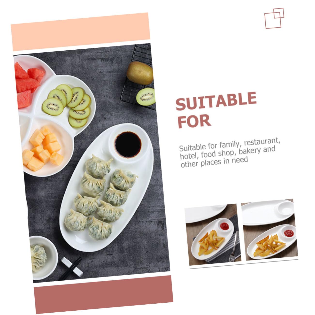 Servierset für Chips und Dips Knödelschale mit Fächern Sushi-schale aus Keramik Snackteller für Hausmannskost Gewürzteller für Küche und Party