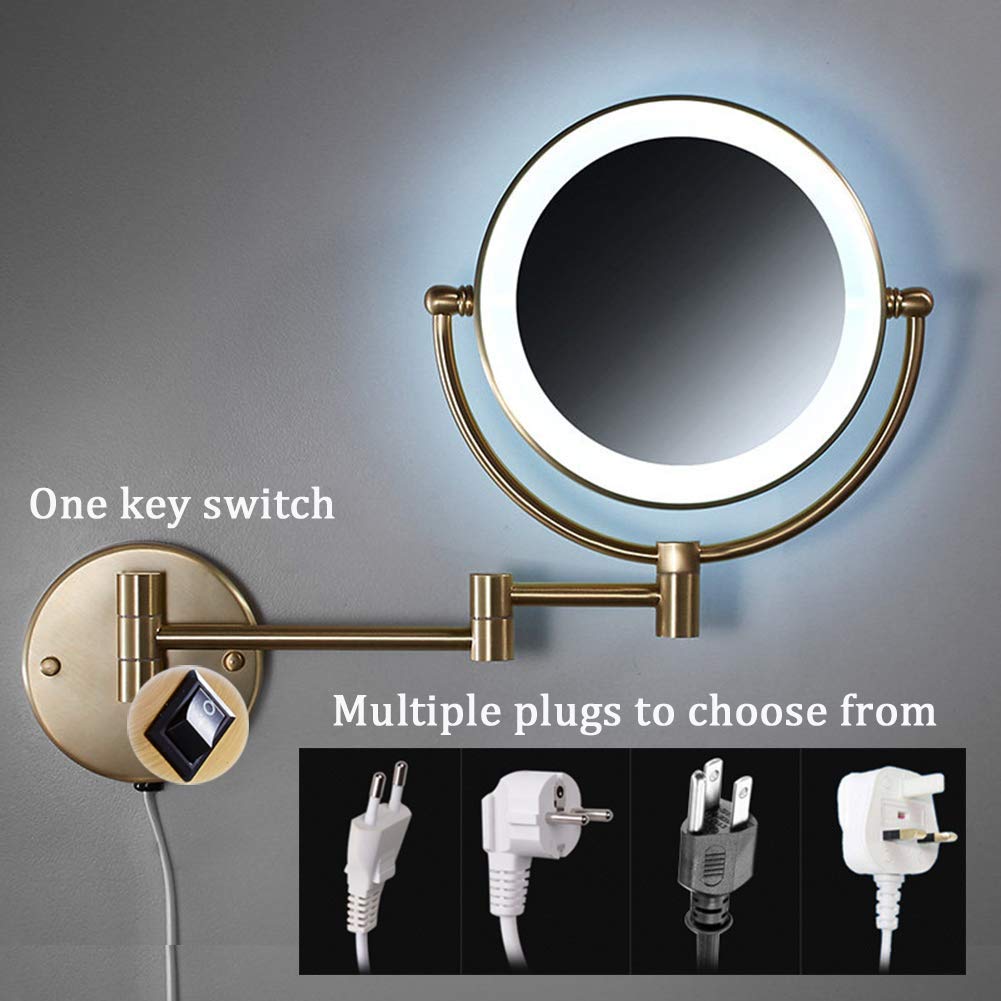 Ingrandimento 10x / 1x Trucco da parete Bifacciale 8,5 pollici Girevole a 360º Estensibile for Bath Spa e Hotel(A,7X)