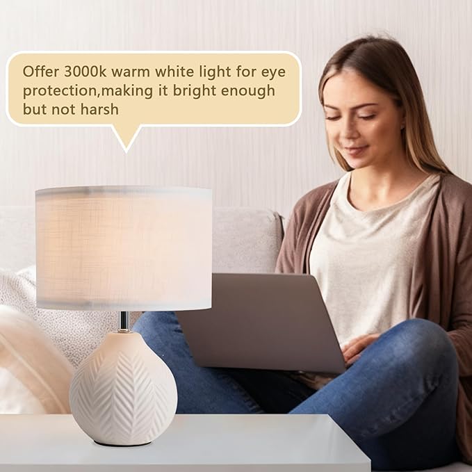 Lámpara de Mesa SOTTAE Moderna Cerámica con Pantalla de Lino, 12" Alto, Blanca miniatura 3