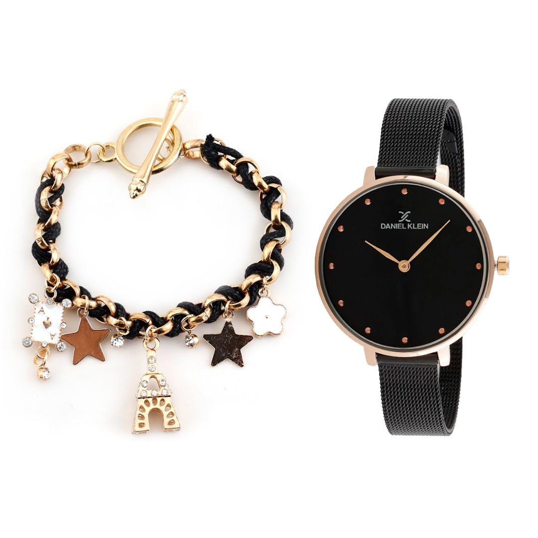 Daniel Klein Black Dial Analog Gift Set Watch with Bracelet for Women (Pack of 2) - DKG003-3 (B0CPFGMYM3) Amazon Price History, Amazon Price Tracker