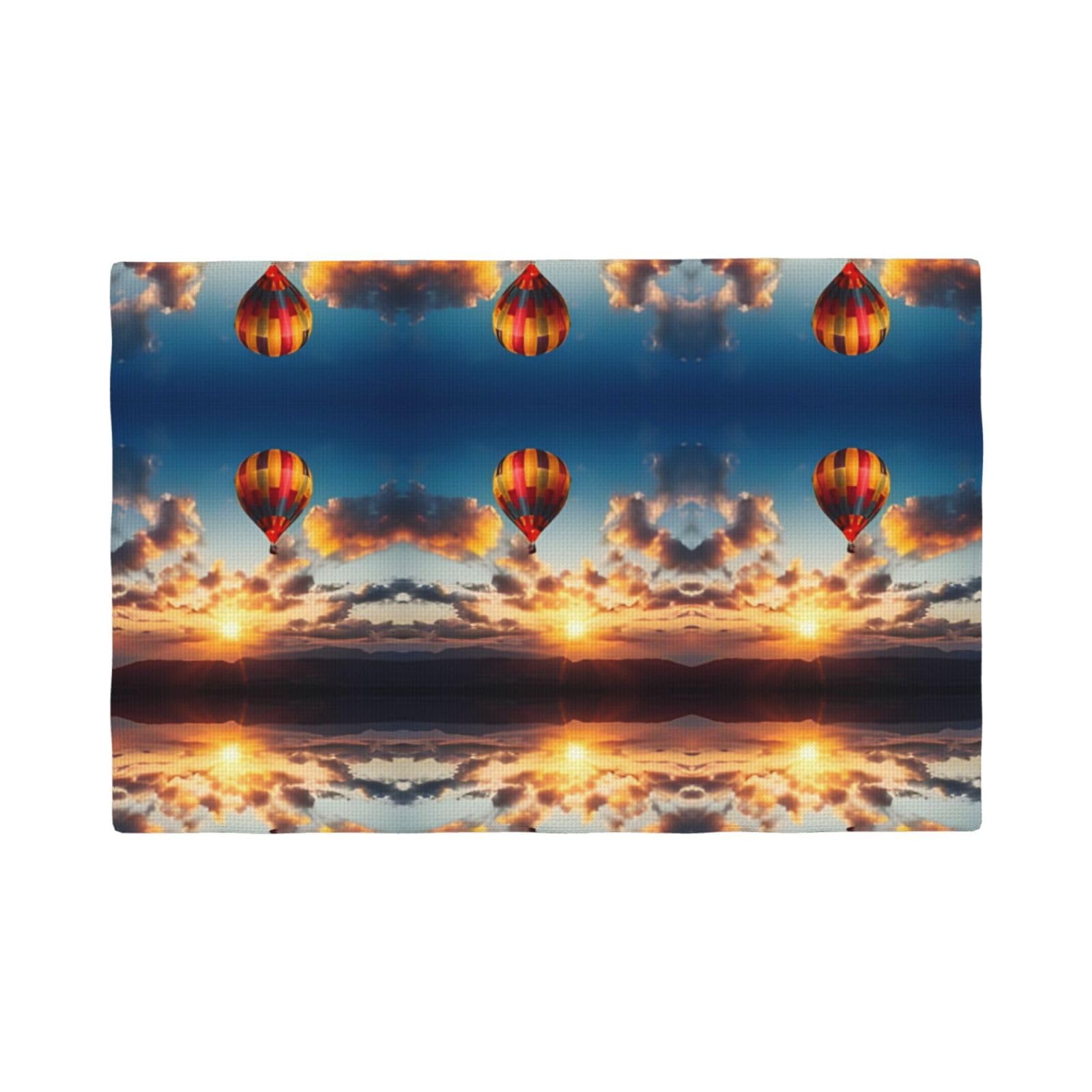 Hot Air Balloon Sunset Imitation Linen Placemat – Elegant Double-Sided Printed Table Mat for Home, Dining, Weddings
