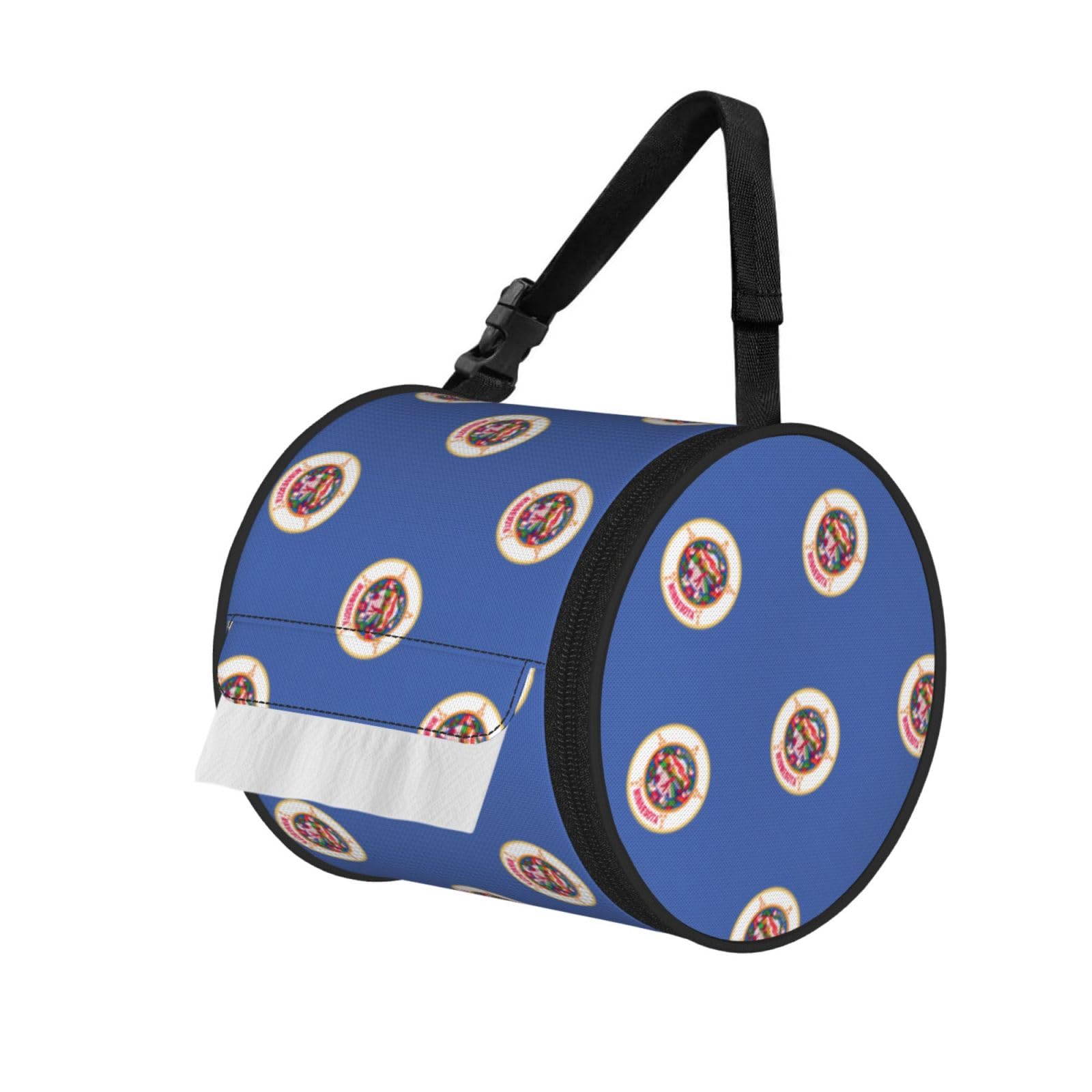 Minnesota State Flag Print Round Tissue Dispenser Bag With Carry Strap, Portable Roll Holder For Car Travel Home