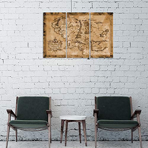 Eavuty Vintage Movie Map Poster Prints Wall Art Decor 3 Panels Map Of Middle Earth Canvas Painting Home Wall Posters For Living Room Bedroom Office Decorative Pictures Framed 24"X36" #TOP4