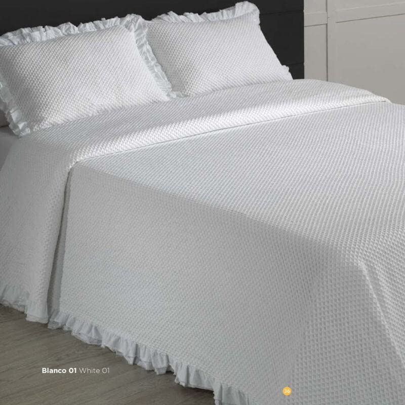 ENCAMA Colcha Jacquard y Crochet 873 Blanco 100% Algodón