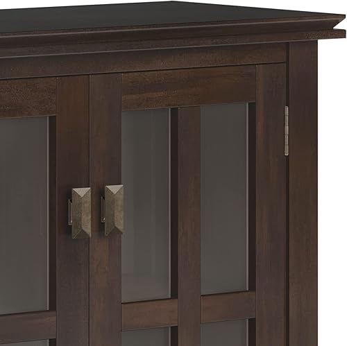 Miniatura 8 de SIMPLIHOME Armario de madera maciza artesanal de 30 pulgadas de ancho contemporáneo de almacenamiento bajo en color marrón tabaco, para sala de