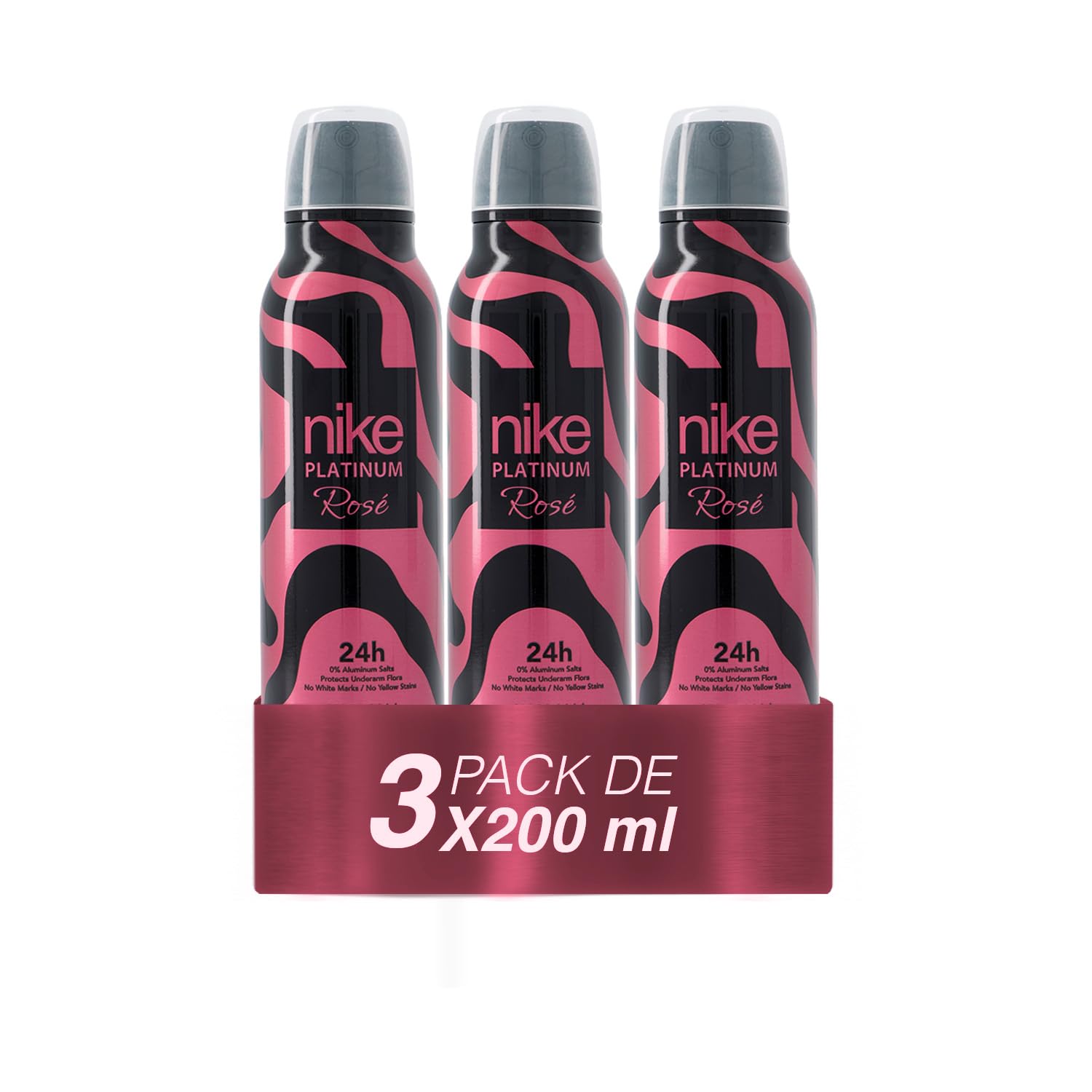 NIKE - Platinum Rosé Woman Pack de 3 x 200 ml, Desodorante Mujer Spray, Desodorante Antimanchas para Todo Tipo de Piel, 0% Sales de Aluminio, de Larga Duración, Fragancia Frutal Amaderada