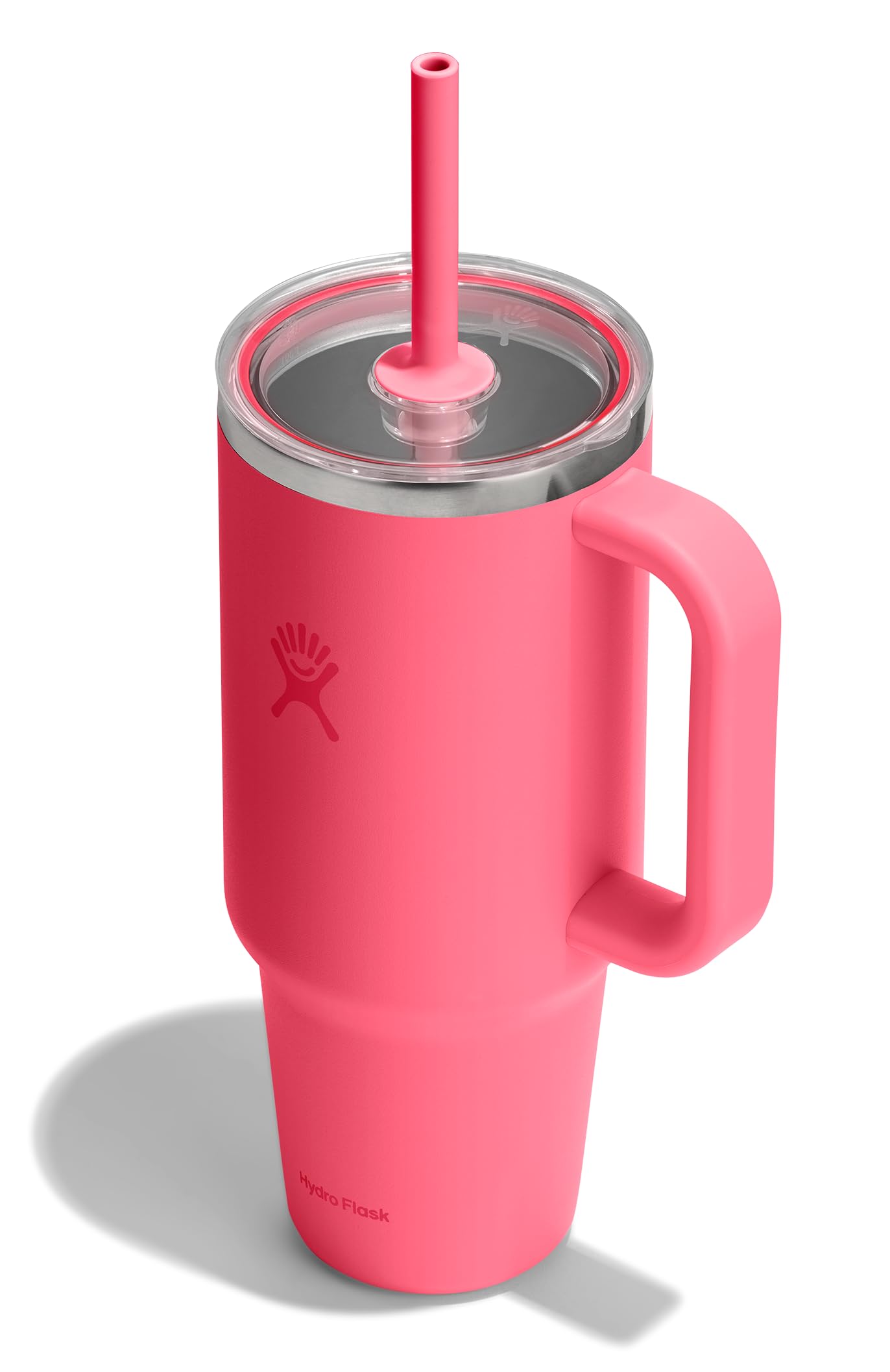 Travel Tumbler with Handle, Clear Lid and Straw - Insulated Stainless Steel