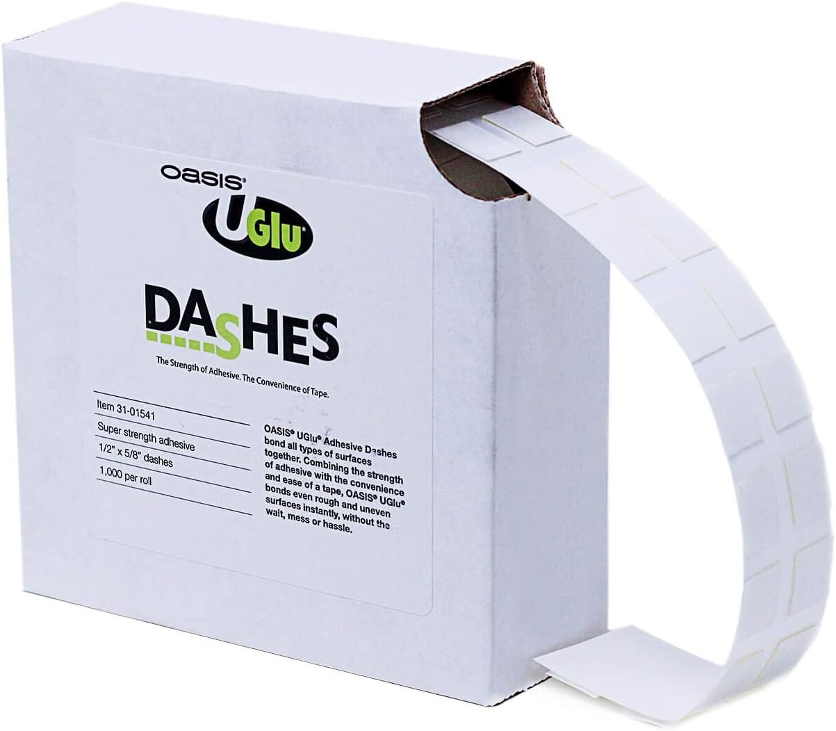 Event Decor Direct Oasis UGLU Adhesive - Dash - Pack of 1 - (1/2" x 1/2" Dash, 1,000 per Roll)