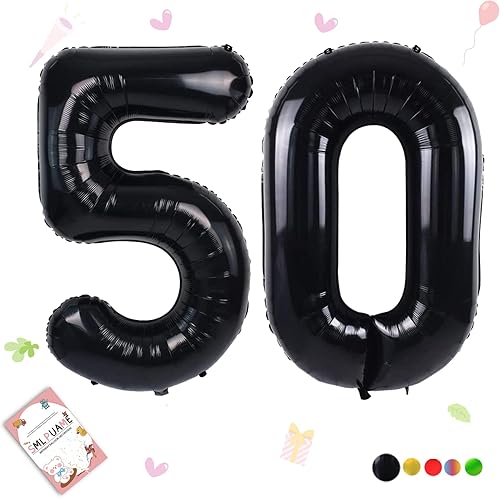 Smlpuame Globo de 40 pulgadas del número 0-9, globos negros grandes del número 50, globos digitales para suministros de decoración de celebración de
