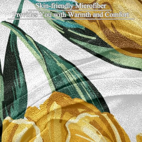 Couverture polaire douce motifs fleurs jaunes format plaid - 3