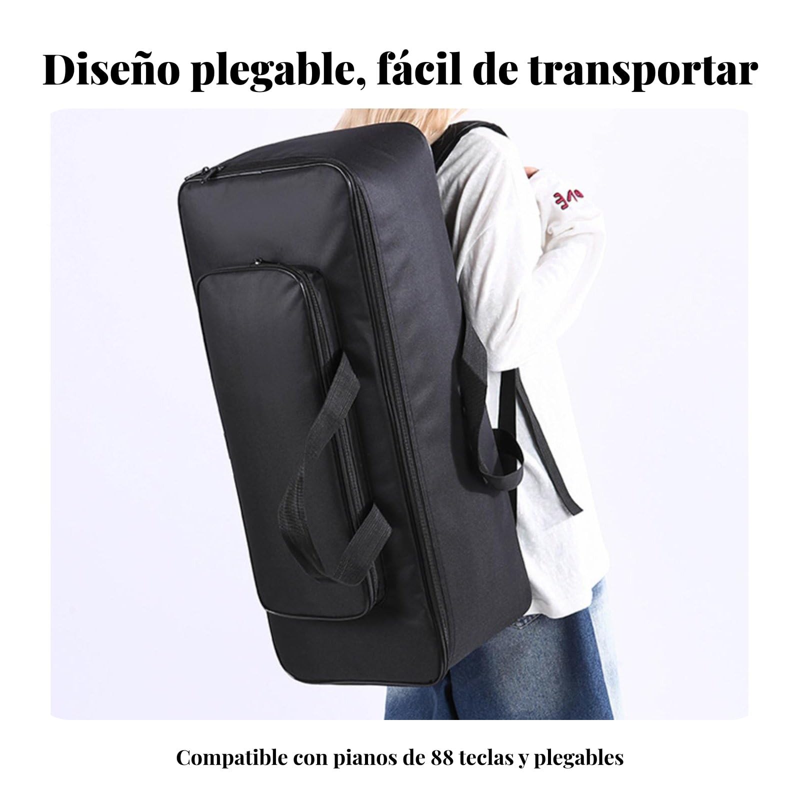 Colcolo Funda para Teclado Electrónico Bolsa Plegable Mochila para Instrumentos Musicales Resistente al Agua con Bolsillo Exterior Acolchado Adecuada para Transporte Almacenamiento, M