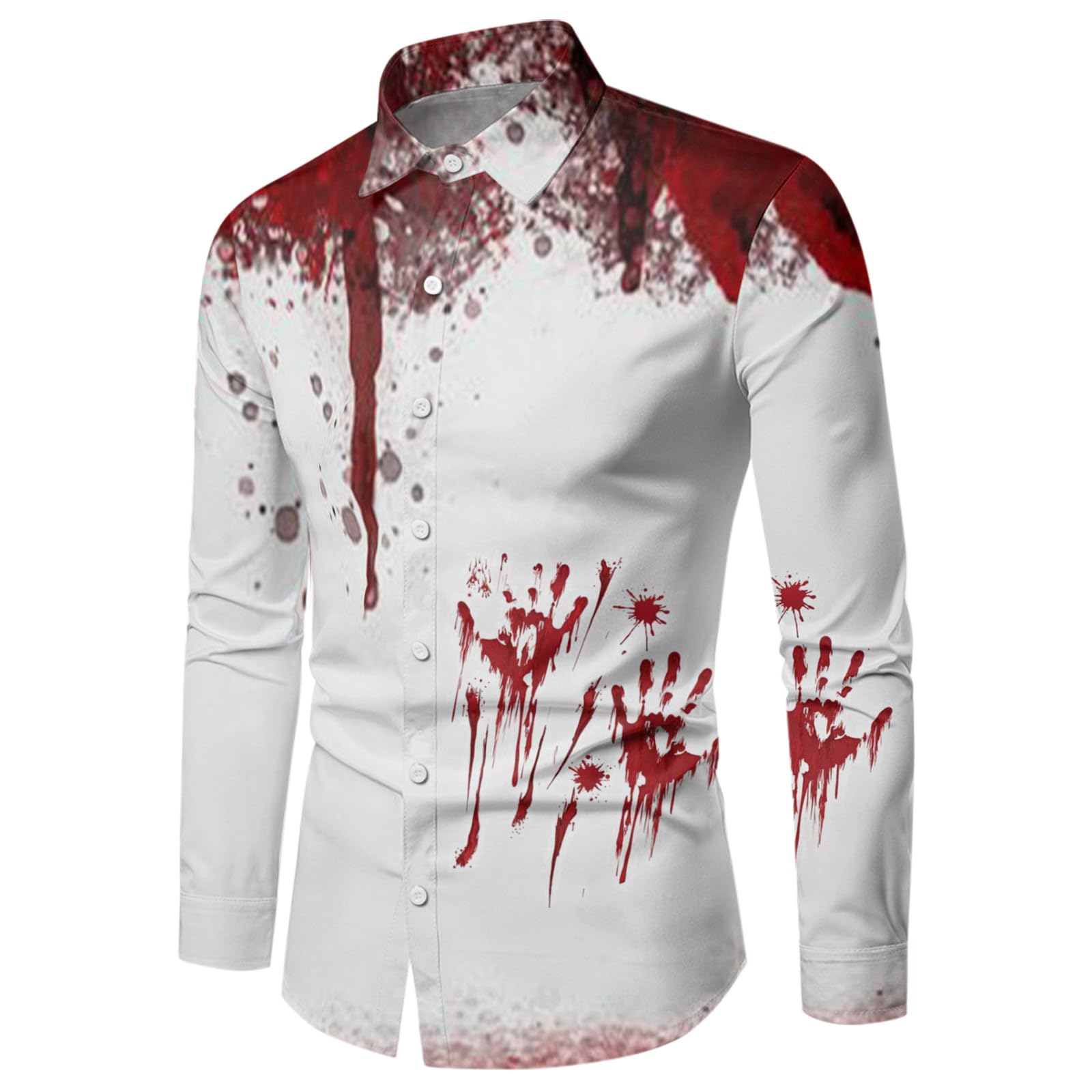 Chemise d'Halloween pour homme avec empreinte de main de sang personnalisable à manches longues boutonnée