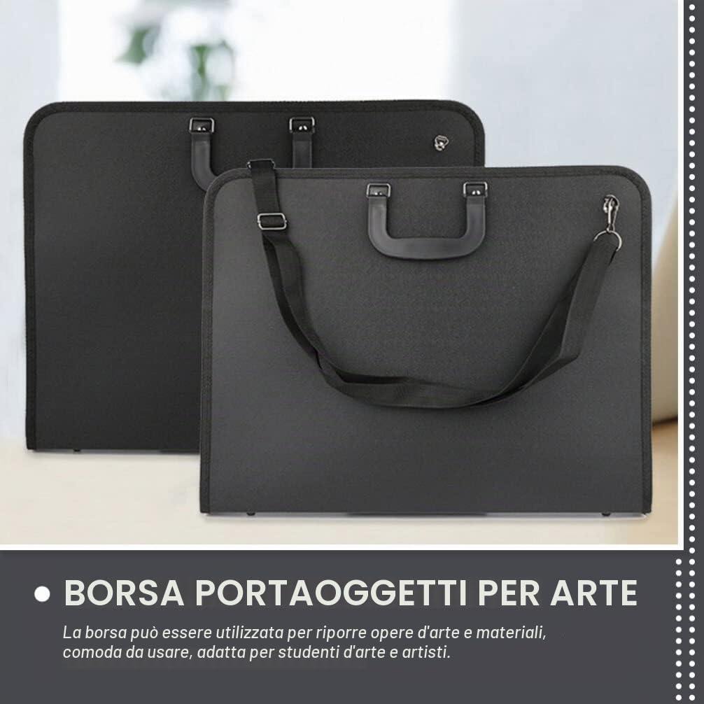 Operitacx Borsa da Disegno con Manico Leggera e Facile da Trasportare Nero Portatile Oxford 600d per Artisti per Studenti D'arte e Trasporto di Portfolio