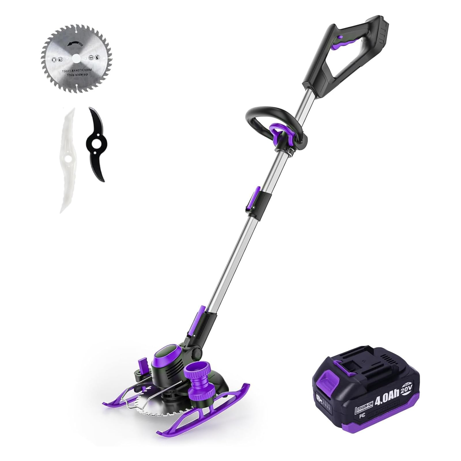 weed wacker cordless, 5.2 lbs lightweight, 3-in-1 edger/mower/trimmer with blade, 20v 4.0ah battery powered, 75 min runtime (suyau whacklite 5.2)