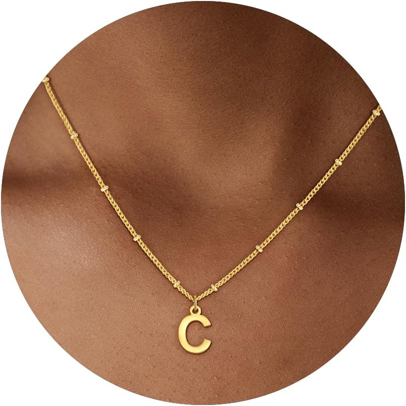 Initial Necklaces for Women Girls, Dainty 18K Gold Plated Letter Initial Necklace Teen Girl Gifts Trendy Stuff Non Tarnish Name Necklace Personalized Gifts for Women Girls Gold Jewelry