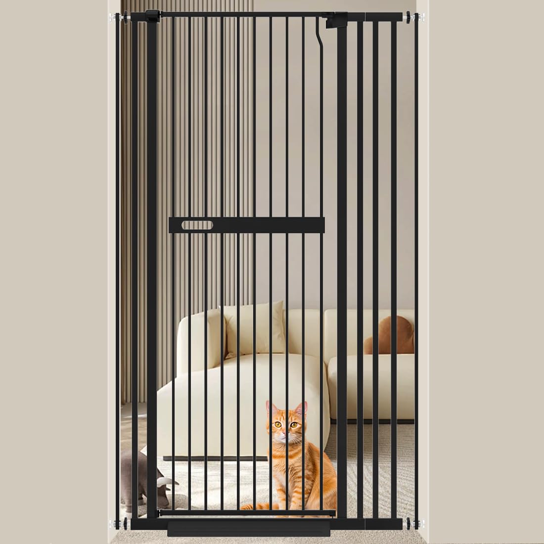 WAOWAO 70.86" Extra Tall Cat Pet Gate 29.92-37.79" Wide Pressure Mounted Walk Through Swing Auto Close Safety Black Metal Baby Toddler Kids Child Dog Pet Puppy Cat for Indoor Stairs,Doorways