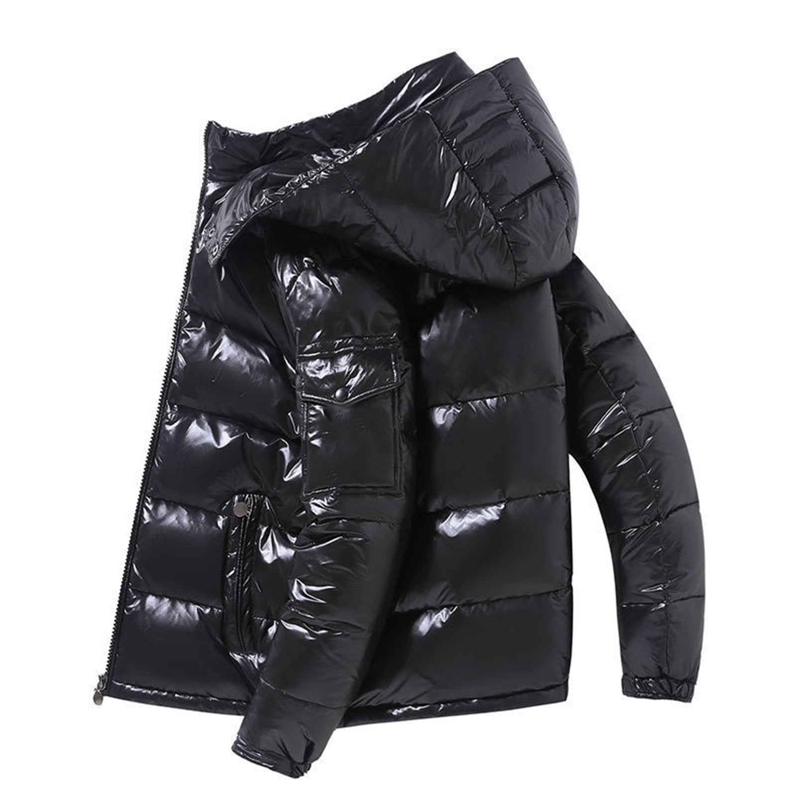 Generisch Veste matelassée pour femme avec capuche, doudoune brillante pour femme - Imperméable - Manteau matelassé moelleux - Veste de neige rembourrée - Veste à capuche épaisse - Grandes tailles
