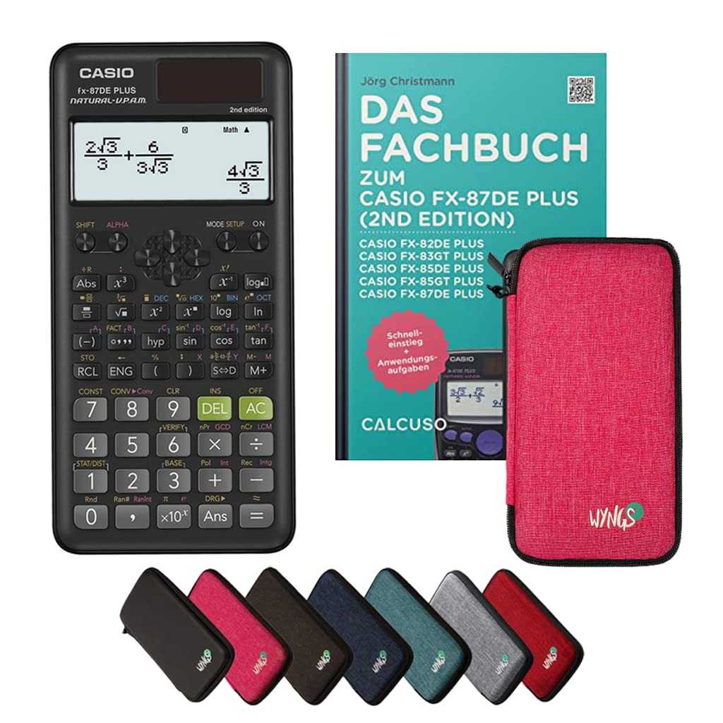 Casio fx-87DE Plus 2nd Edition Incl. Funda Protectora Rosa y Libro especializado (48 páginas, DIN A5) – Calculadora científica – Smart Set (Alemán)