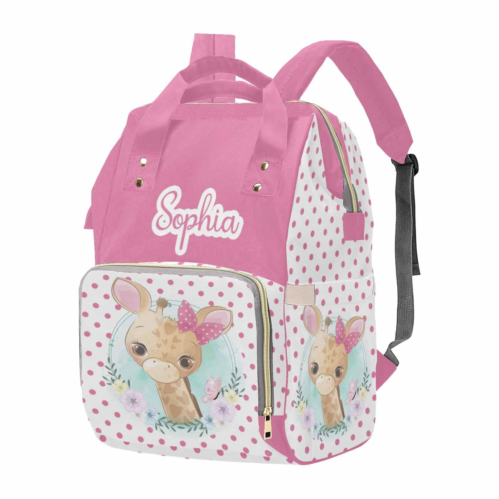 M YESCUSTOM Personalized Diaper Bag Backpack Custom Cute Animal Mommy Bag with Name Customized Waterproof Large Capacity Travel Daypack Pink