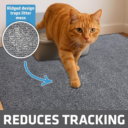 Image of Drymate Cat Litter Box Mat, Litter Trapping Mat, Waterproof, Urine-Proof, Absorbent, Machine Washable, Soft on Paws, Contains Mess, Protects Floors, Kitten Supplies, Grey, 28x36 XL
