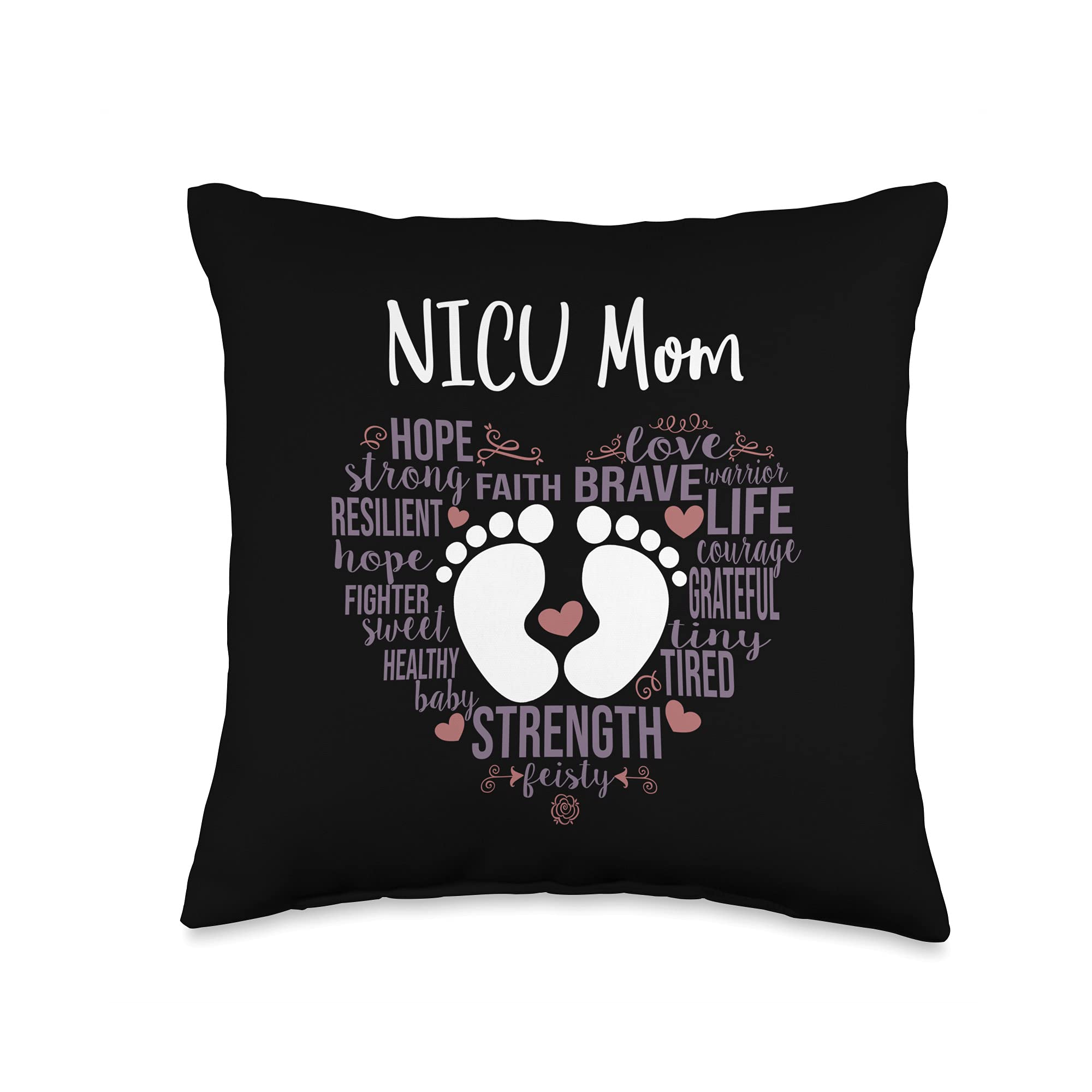 Angry Owl Apparel for Preemie Moms Mom Preemie or NICU Awareness Month for Mommy Mama Throw Pillow, 16x16, Multicolor