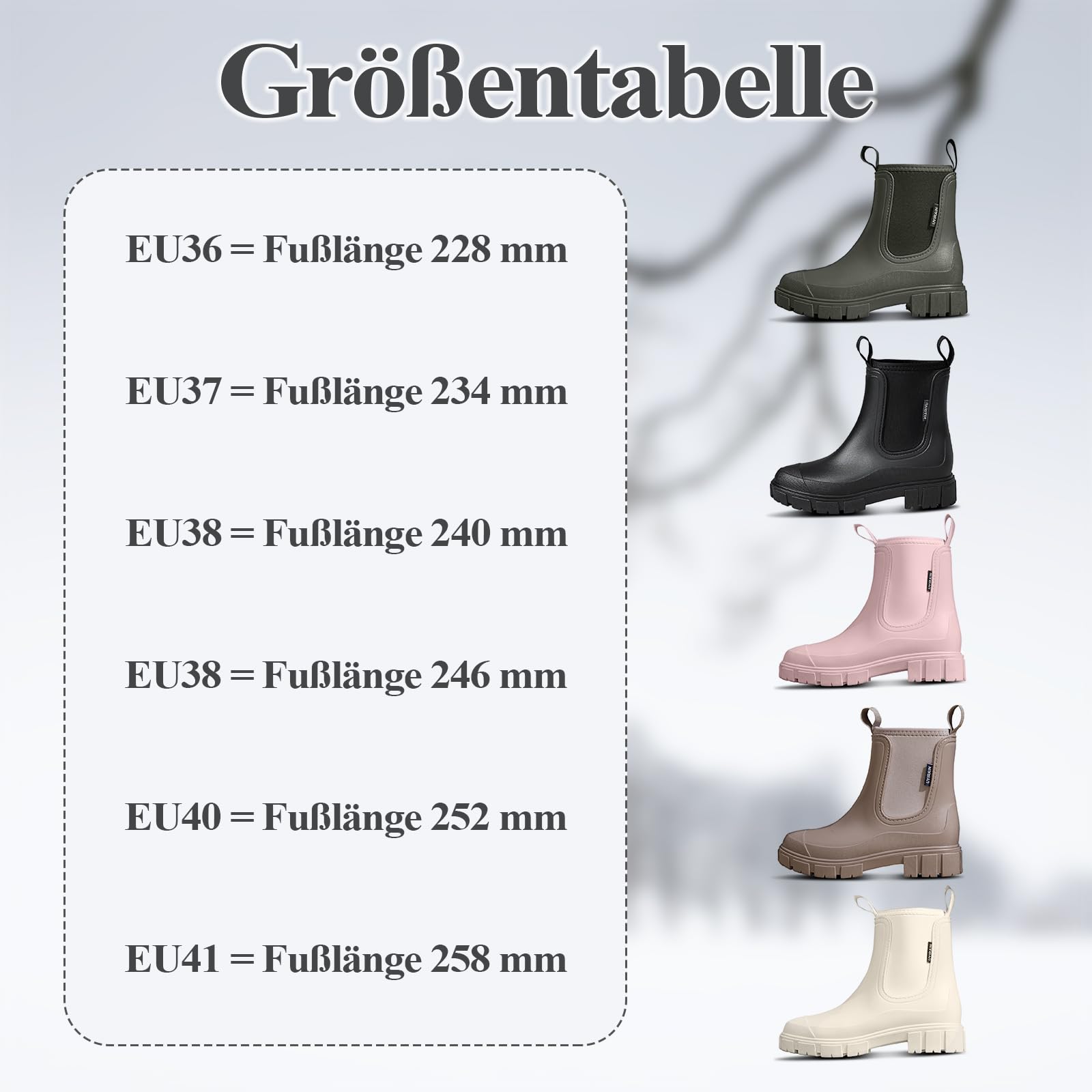 Gummistiefel Damen Wasserdicht Gummistiefeletten Halbhohe Chelsea Boots Rutschsicher Abriebfest Atmungsaktiv Regenschuhe Komfort Garten Stiefeletten 36-41EU