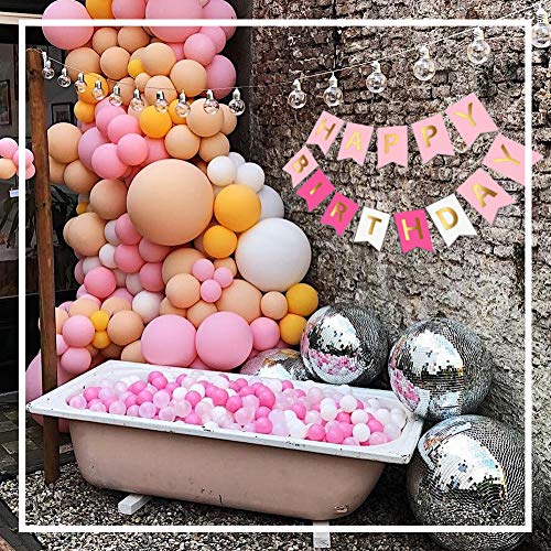 image for FANCY NOVA Pink Happy Birthday Banner with Shiny Gold Letters Birthday