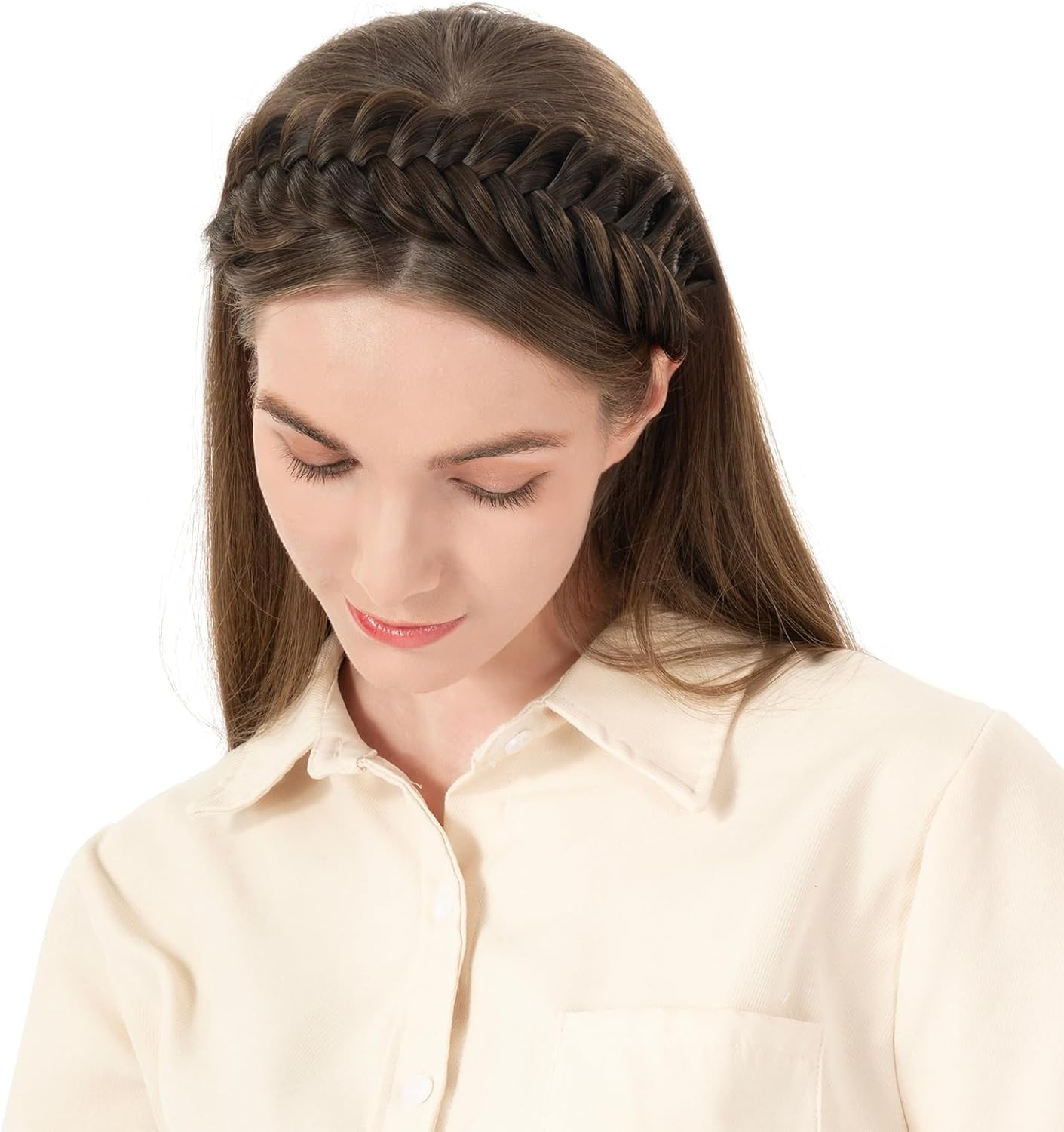 Hair Messy Braided Headband With Teeth Synthetic Hair Plaited Headband High Elasticity Braided Hair Band 1.8 Inch Hairpiece for Girls Women Beauty Accessory Brown Color-image-29