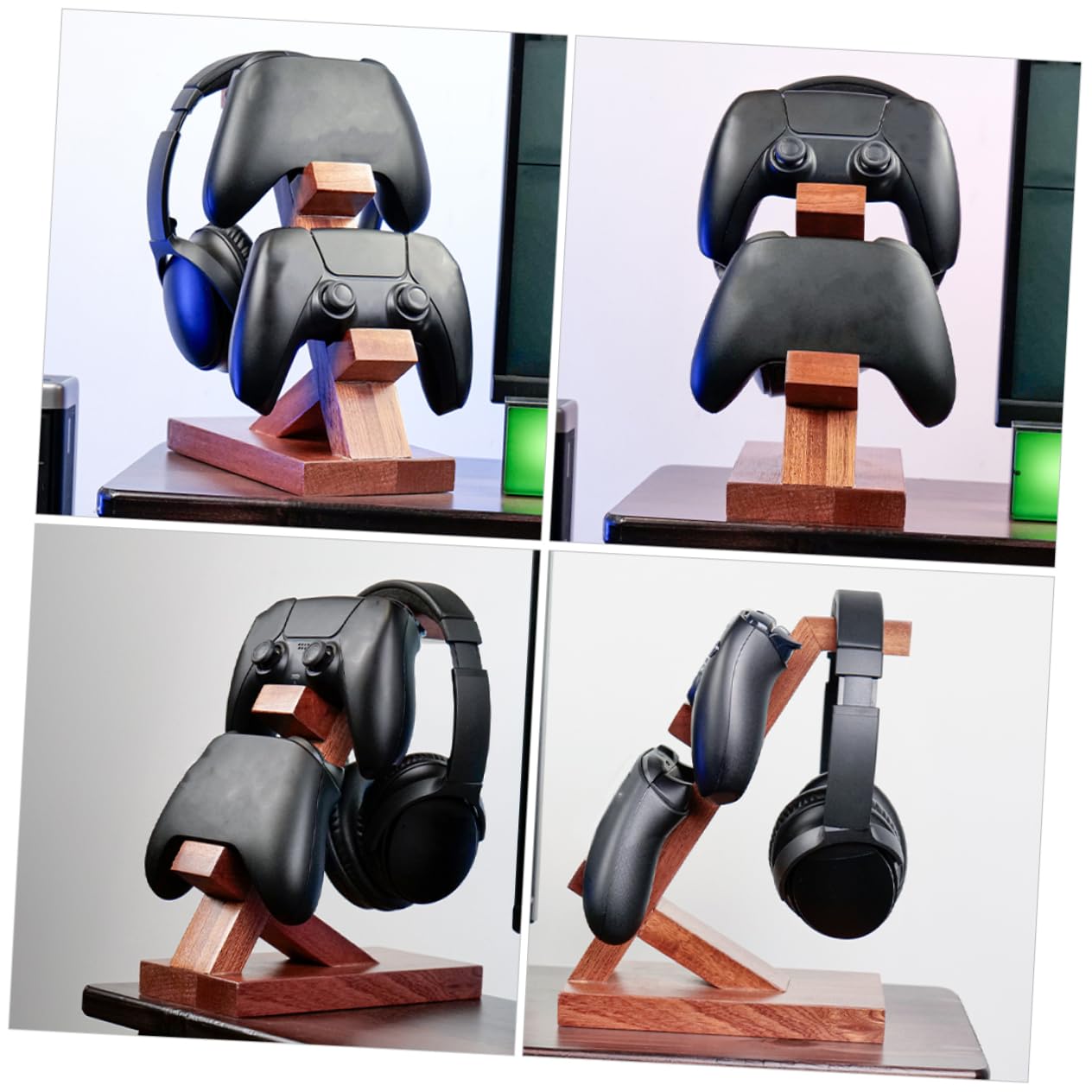 Soporte de Juego para Controlador y Auriculares, Madera Marrón