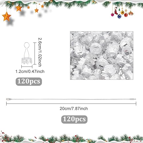 Miniatura 2 de WEBEEDY Juego de 120 tapas redondas de adorno de Navidad, color plateado, repuesto con cuerdas para colgar en el árbol de Navidad