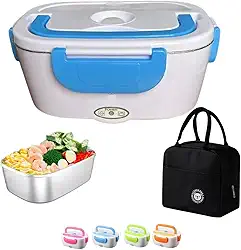 Kit Marmita Lancheira Elétrica Portátil Veicular Bivolt + Bolsa Termica, Casa Caminhão Carro Aço Inoxidavel Aquecedor de Alimentos Viagens Escritório Serviço Trabalho Uber Motorista (Laranja)