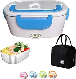 Kit Marmita Lancheira Elétrica Portátil Veicular Bivolt + Bolsa Termica, Casa Caminhão Carro Aço Inoxidavel Aquecedor de Alimentos Viagens Escritório Serviço Trabalho Uber Motorista (Laranja)