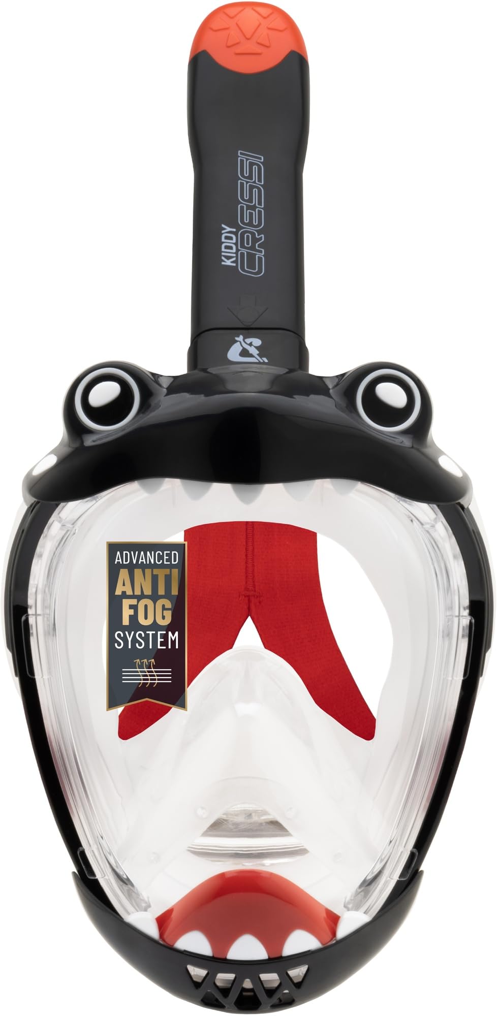CRESSI Kiddy Kids Full Face Mask Black/Clear/Red - Full Face Mask - CO2 Safe - Designed Specifically for Children, Anti Fog, Exhalation Valve and Dry Snorkel