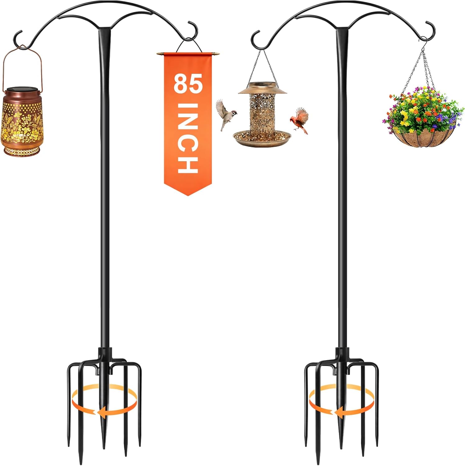 85 Inch Shepherds Hooks for Outdoor,Heavy Duty Shepherds Hooks for Outdoor with 5 Prong Base, Adjustable Stand Hanger for Garden Plant, Hummingbird Feeder, Lantern, Hanging Wedding Decor (2 Pack)